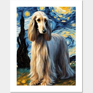 Afghan Hound Dog Breed Painting in a Van Gogh Starry Night Art Style Posters and Art